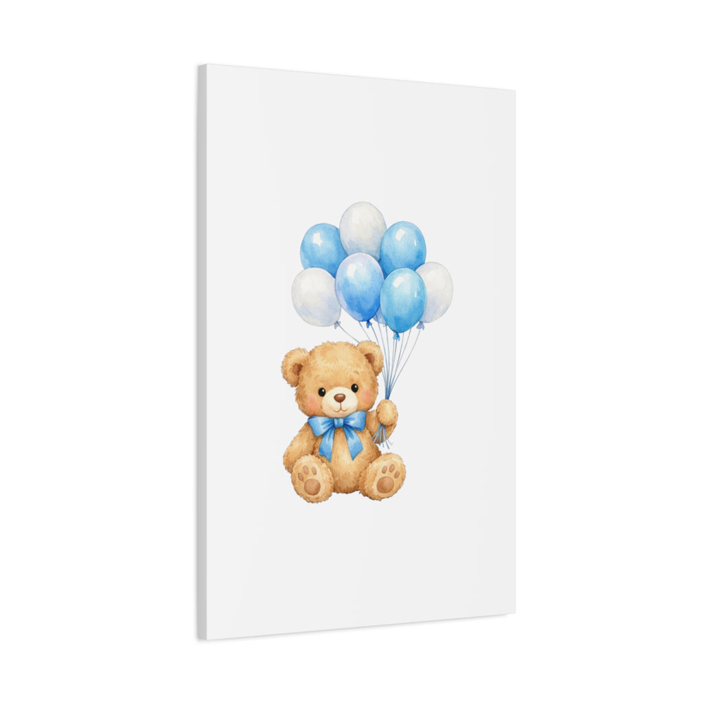 Baby Blue Teddy with Balloons Canvas Print — Nursery Wall Art