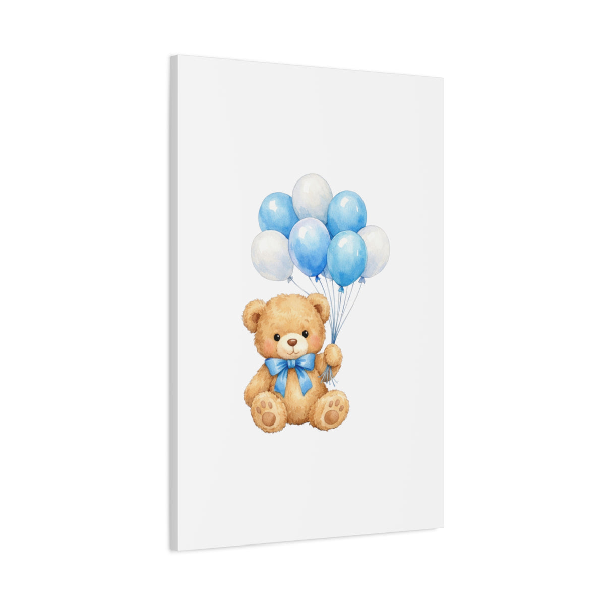 Baby Blue Teddy with Balloons Canvas Print — Nursery Wall Art
