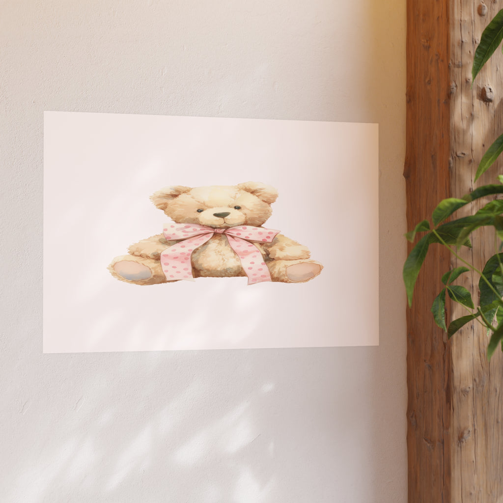Teddy Bear Nursery Poster — Watercolor Plush Toy Wall Art (Satin & Archival Matte)