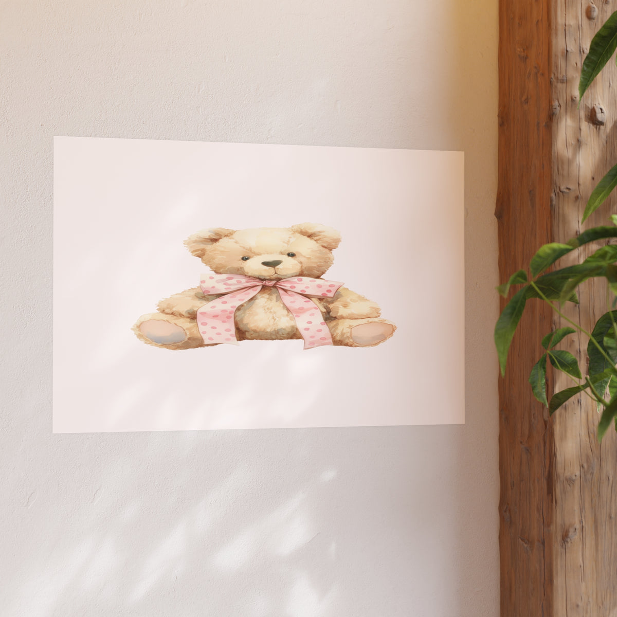 Teddy Bear Nursery Poster — Watercolor Plush Toy Wall Art (Satin & Archival Matte)