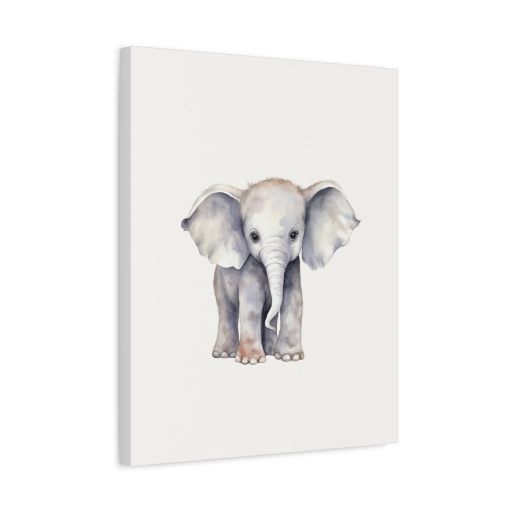 Baby Elephant Canvas Wall Art — Watercolor Nursery Print, Stretched Matte Canvas
