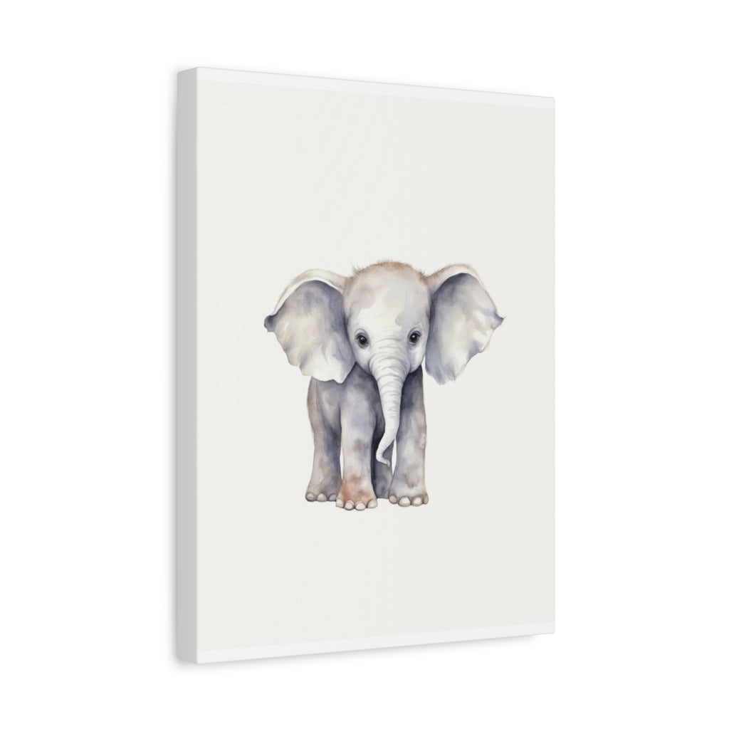 Baby Elephant Canvas Wall Art — Watercolor Nursery Print, Stretched Matte Canvas