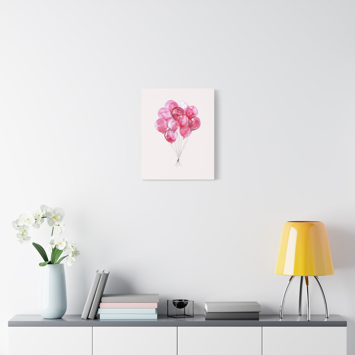 Pink Watercolor Balloons Canvas Wall Art — Stretched Matte Nursery Print