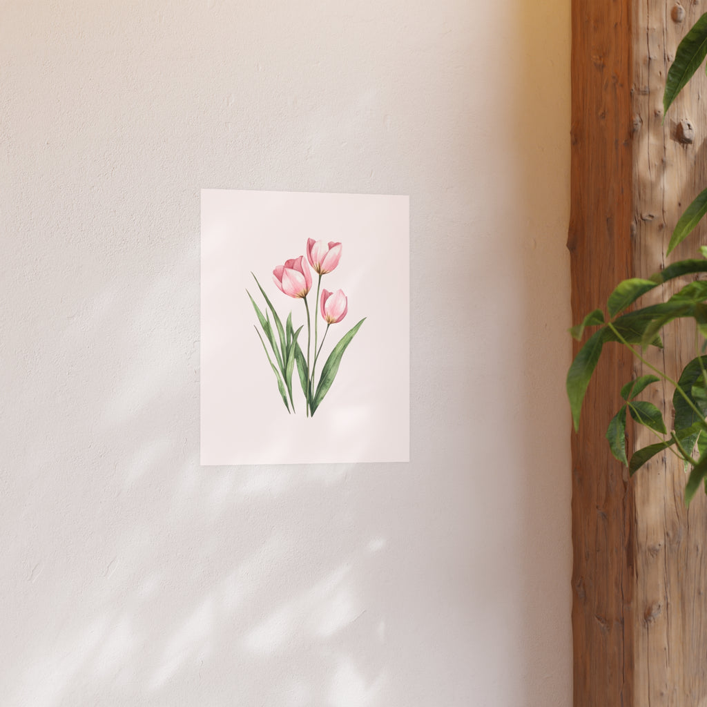 Pink Tulip Watercolor Poster — Botanical Wall Art Print