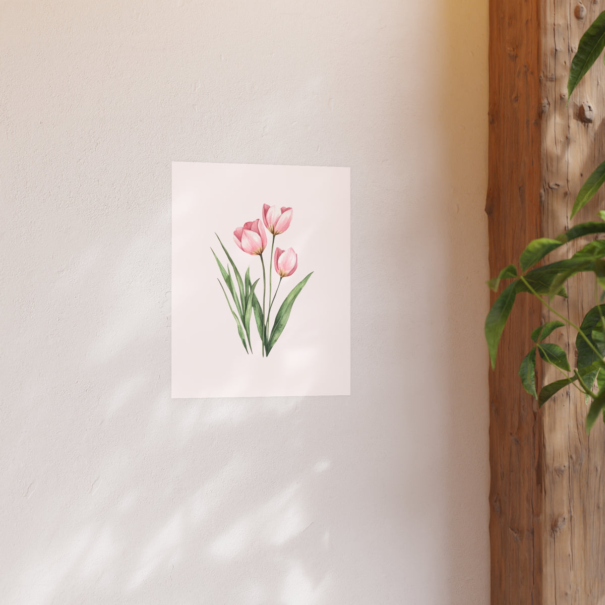Pink Tulip Watercolor Poster — Botanical Wall Art Print