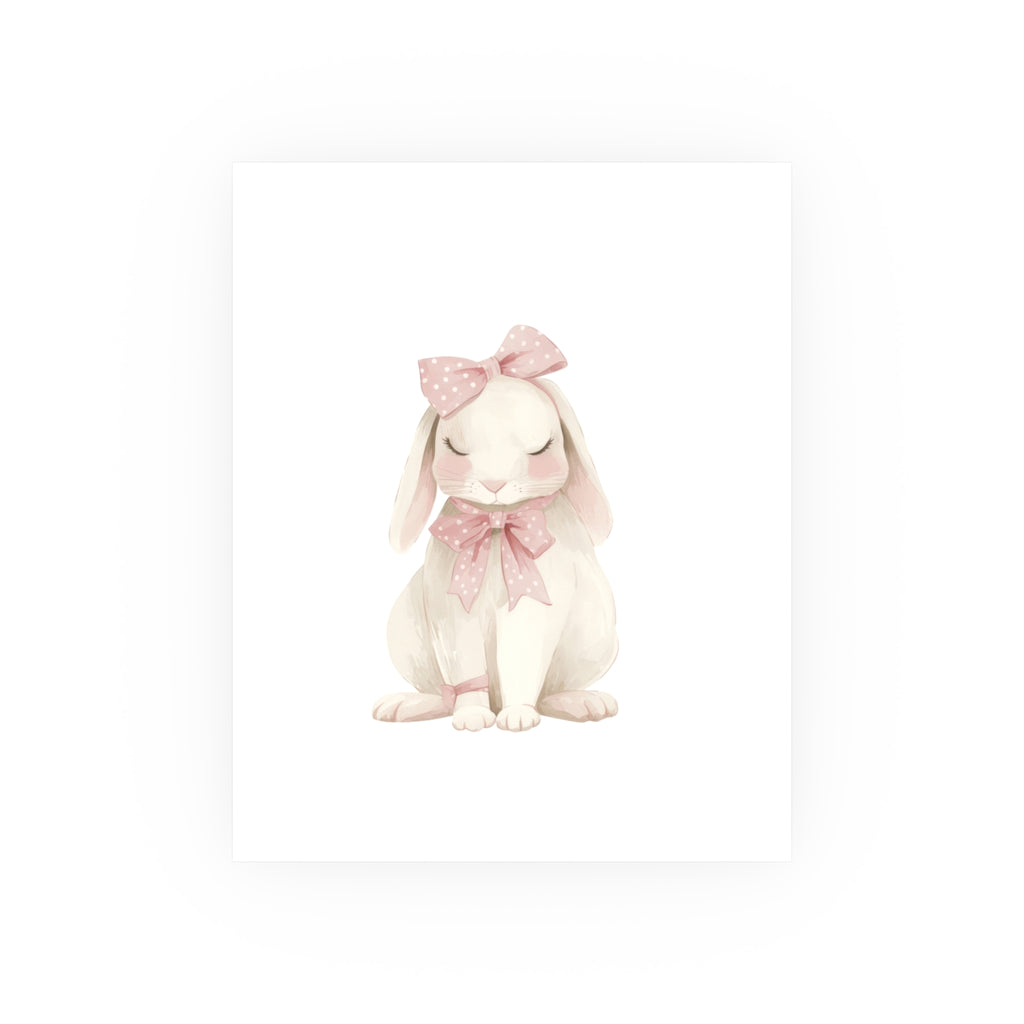 Nursery Bunny Poster — Soft Pink Bow Rabbit Wall Art ( Archival Matte)