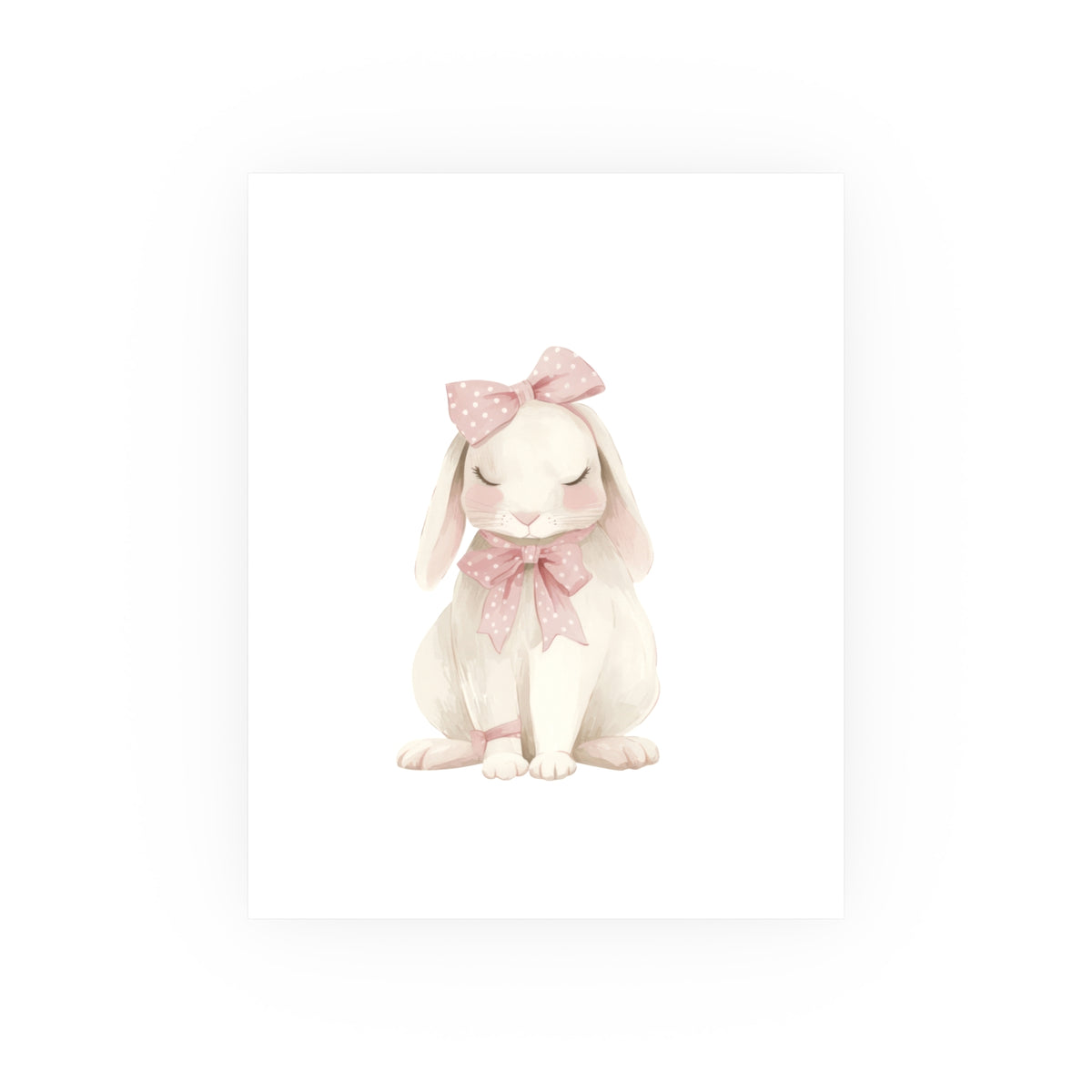 Nursery Bunny Poster — Soft Pink Bow Rabbit Wall Art ( Archival Matte)