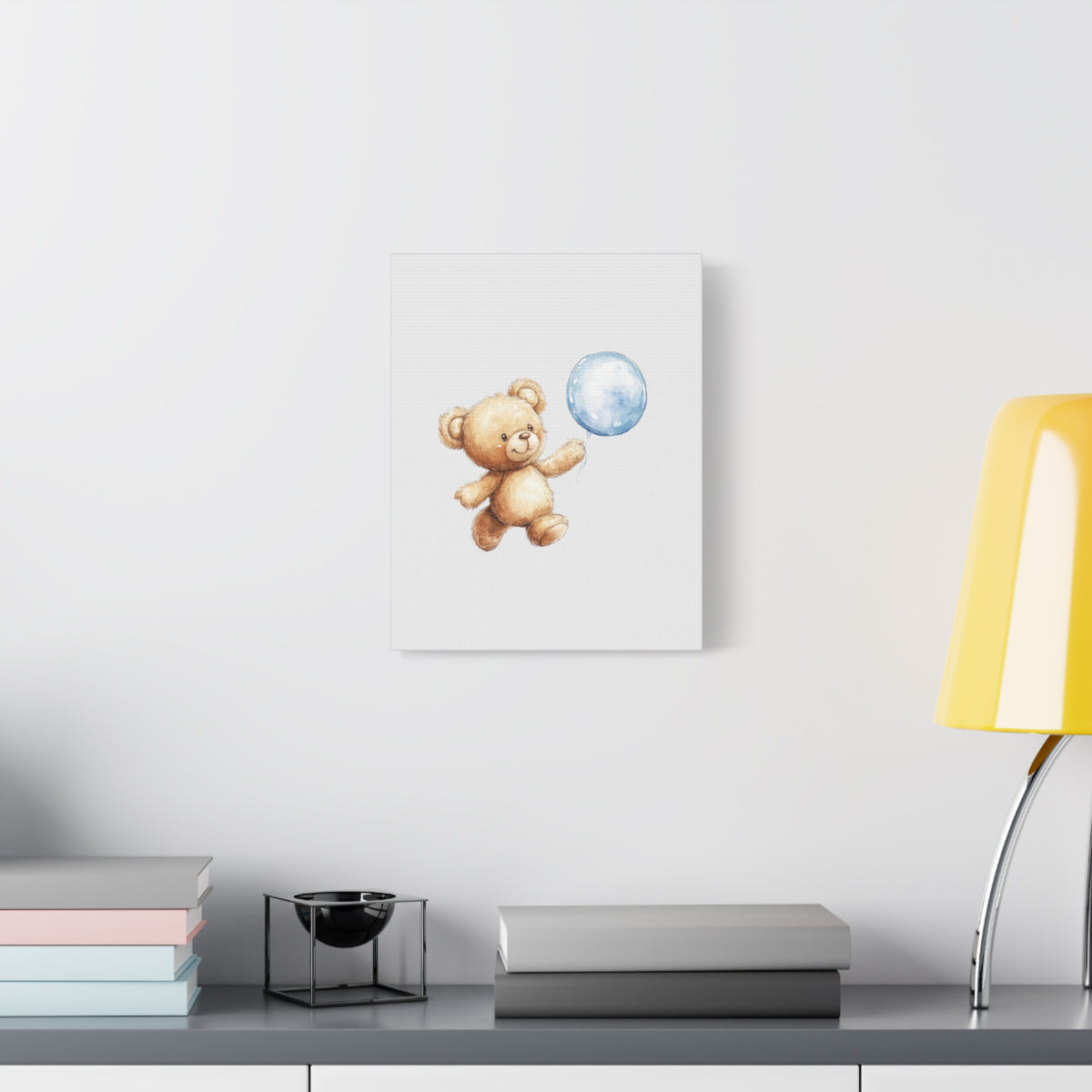 Nursery Canvas: Cute Teddy Bear with Blue Balloon Wall Art