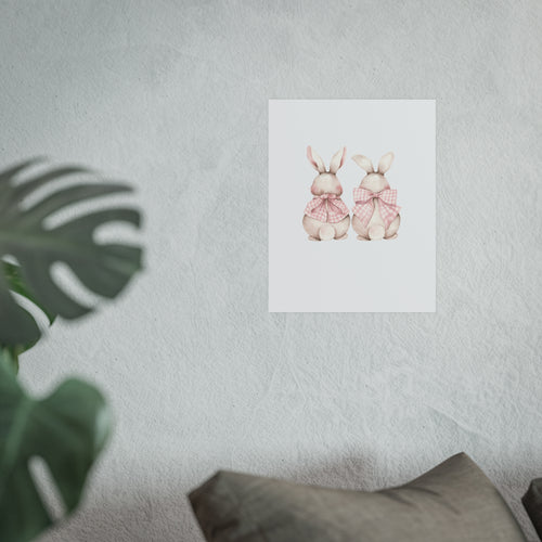 Bunny Pair Watercolor Poster — Pink Ribbon Nursery Art