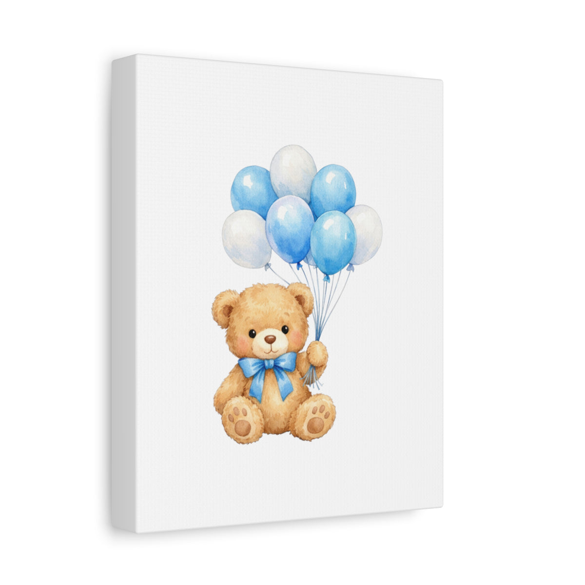 Baby Blue Teddy with Balloons Canvas Print — Nursery Wall Art