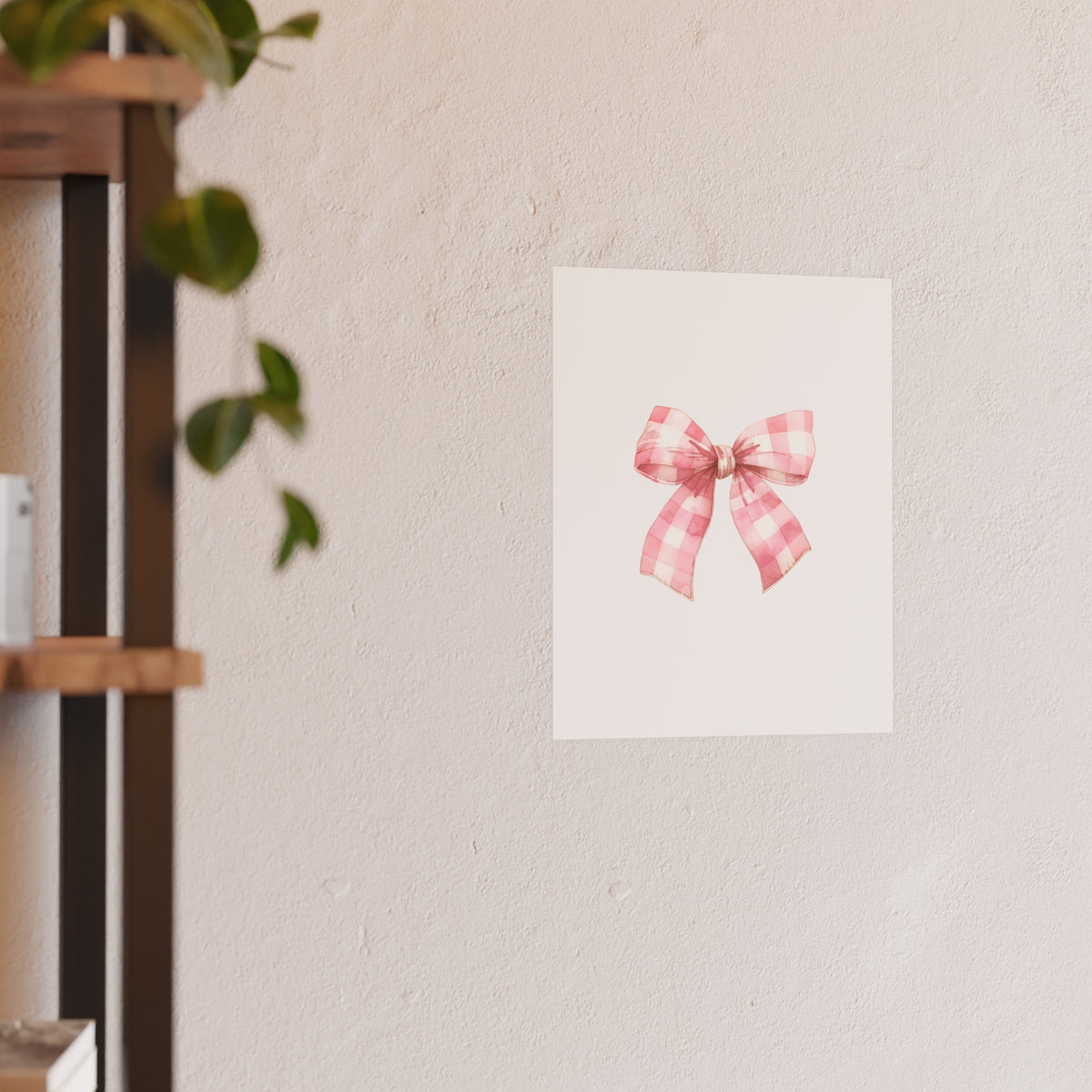 Pink Gingham Bow Poster — Cute Nursery Wall Art (Satin & Matte Prints)