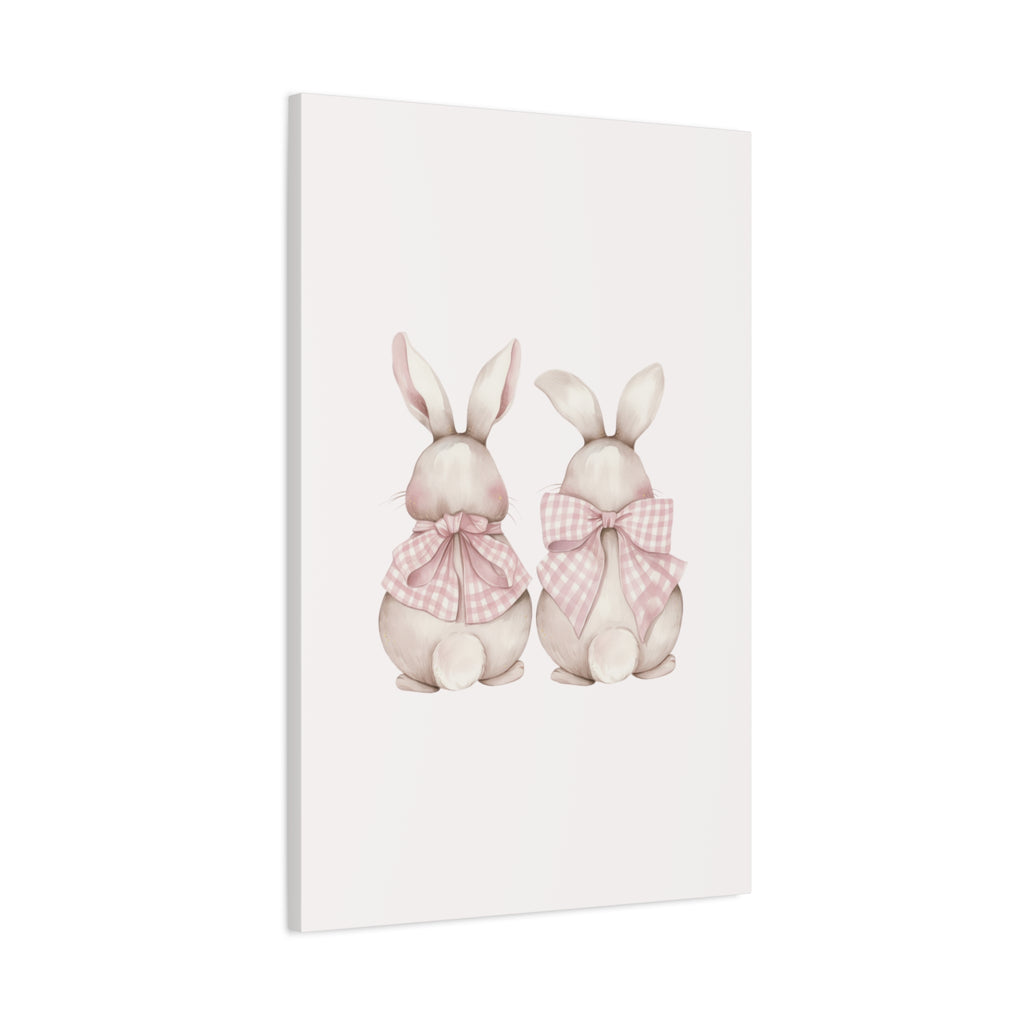 Pink Gingham Bunny Canvas – Pastel Nursery Wall Art for Baby Girl