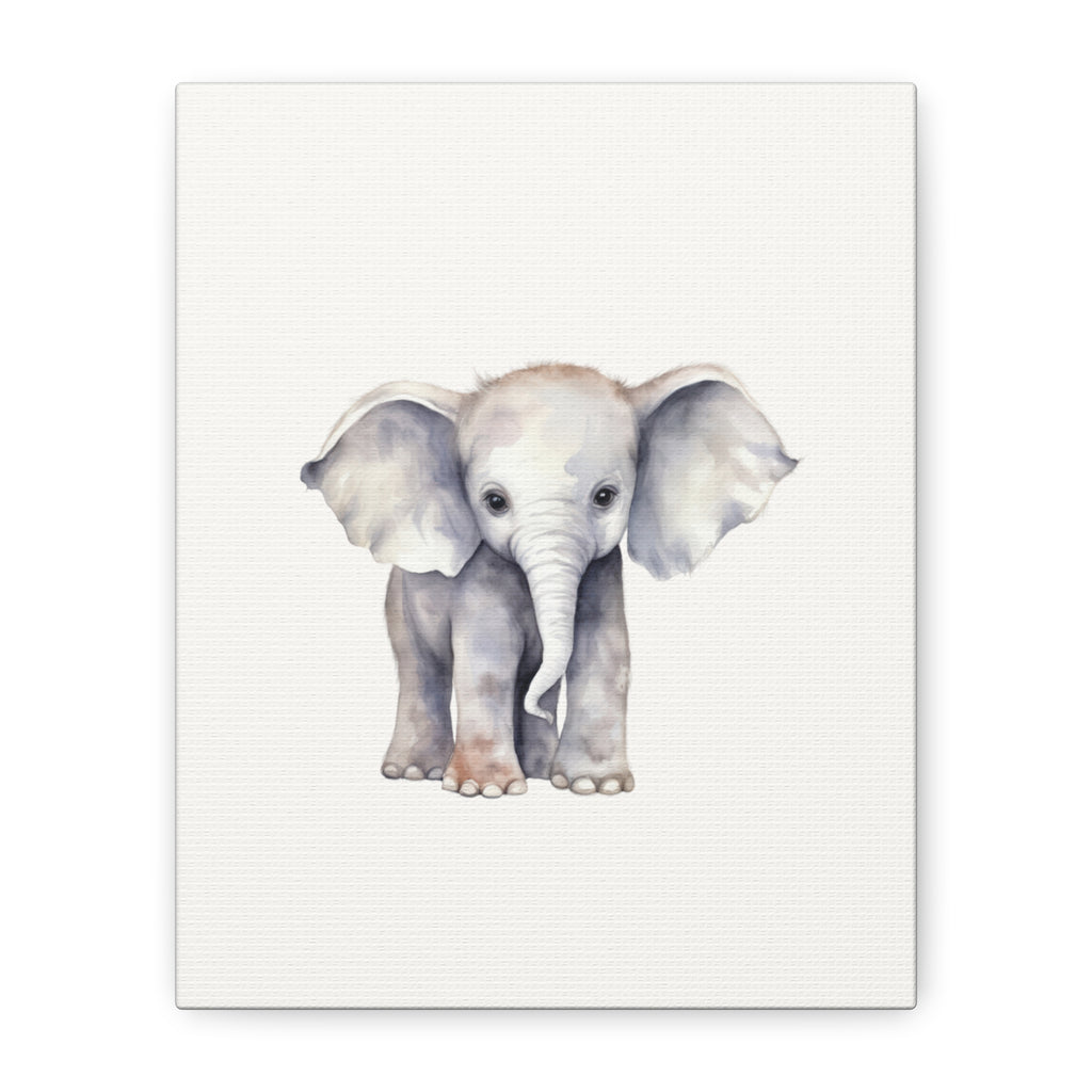 Baby Elephant Canvas Wall Art — Watercolor Nursery Print, Stretched Matte Canvas
