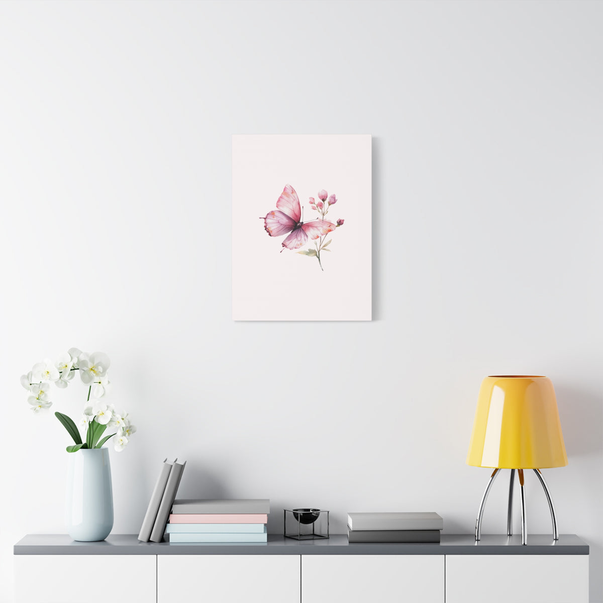 Butterfly Watercolor Canvas Print — Pink Floral Wall Art, Matte Stretched Canvas