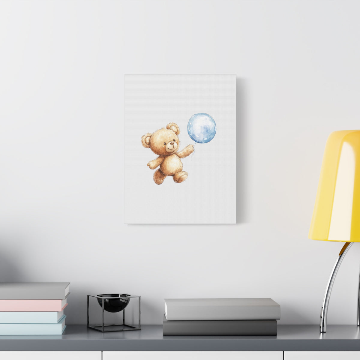 Nursery Canvas: Cute Teddy Bear with Blue Balloon Wall Art