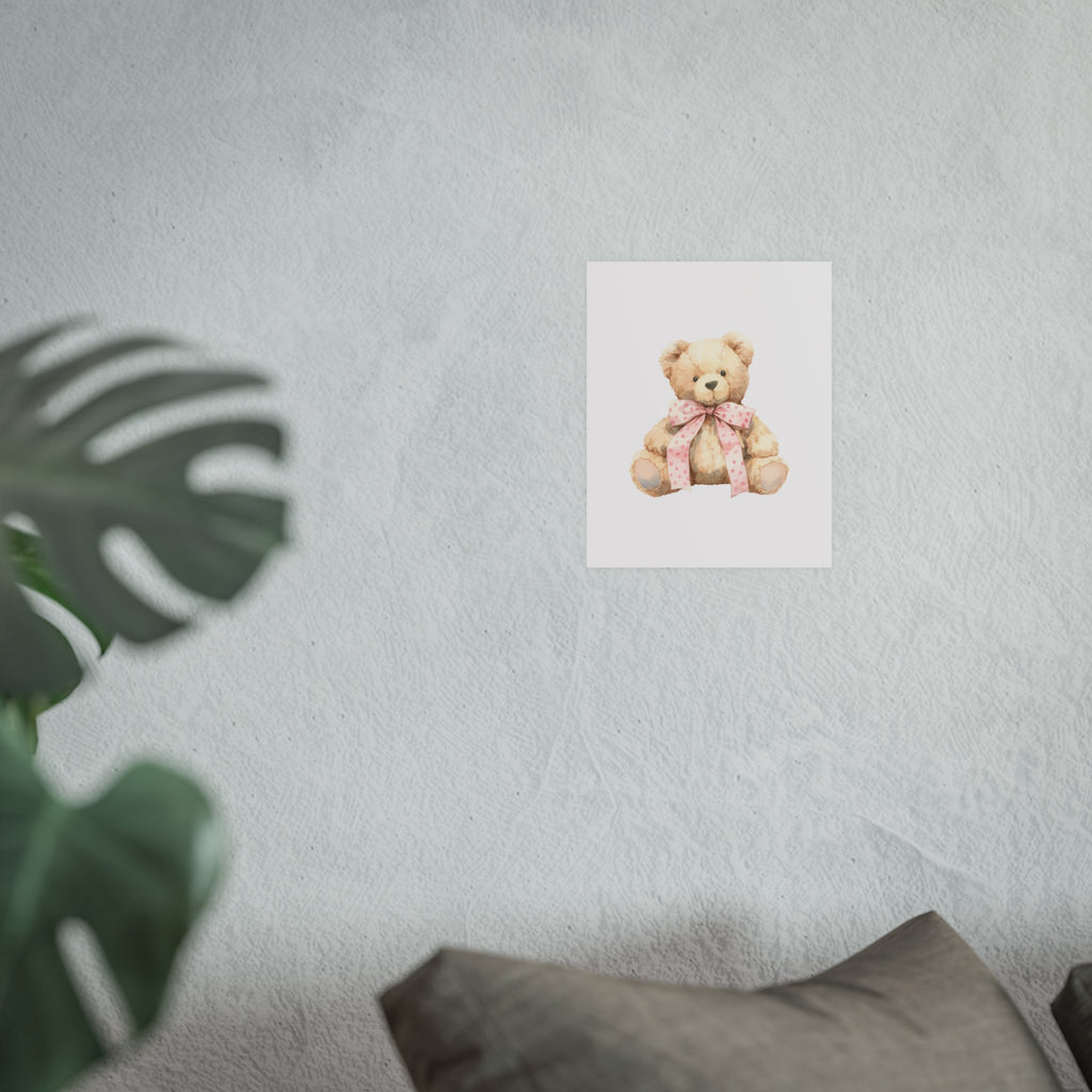 Teddy Bear Nursery Poster — Watercolor Plush Toy Wall Art (Satin & Archival Matte)