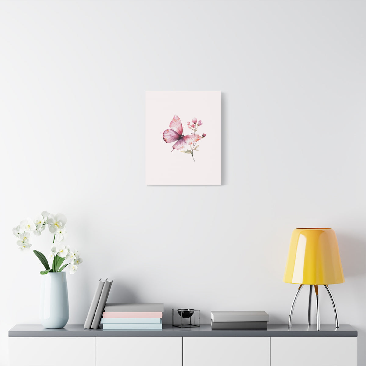 Butterfly Watercolor Canvas Print — Pink Floral Wall Art, Matte Stretched Canvas