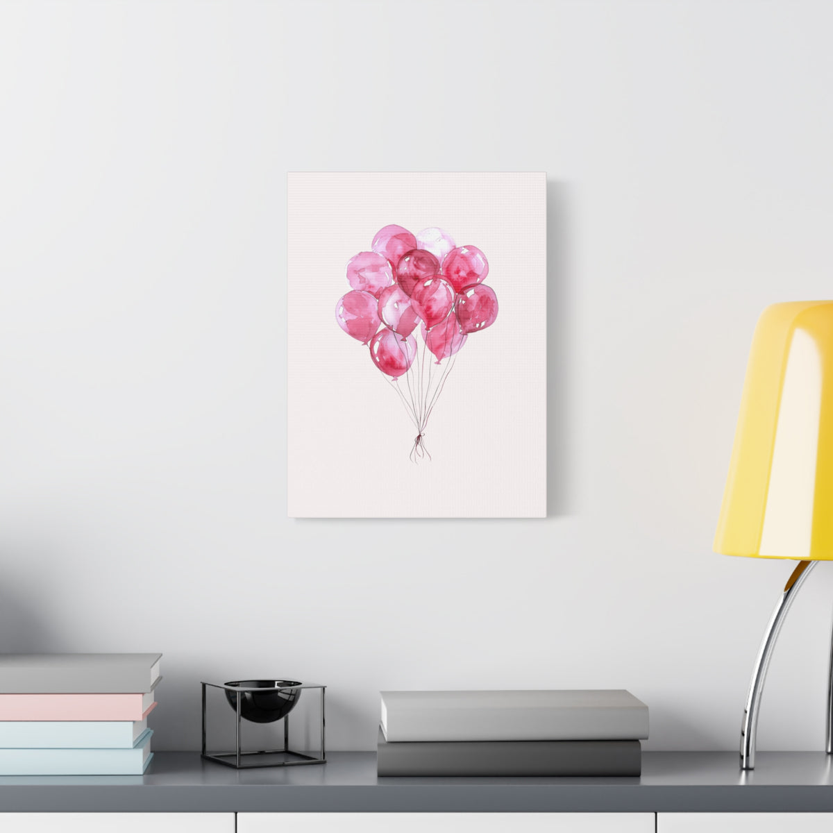 Pink Watercolor Balloons Canvas Wall Art — Stretched Matte Nursery Print
