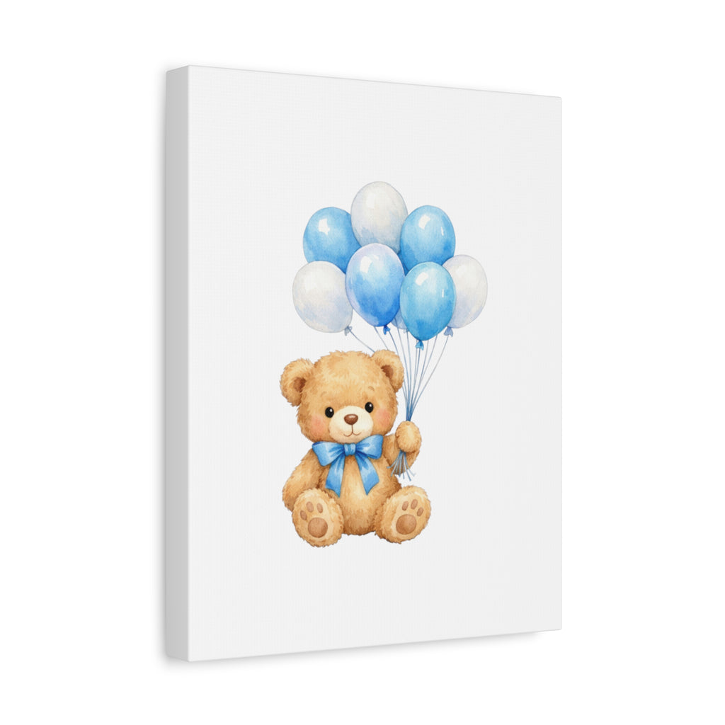 Baby Blue Teddy with Balloons Canvas Print — Nursery Wall Art