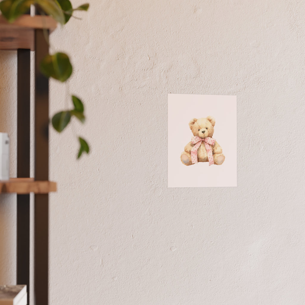 Teddy Bear Nursery Poster — Watercolor Plush Toy Wall Art (Satin & Archival Matte)