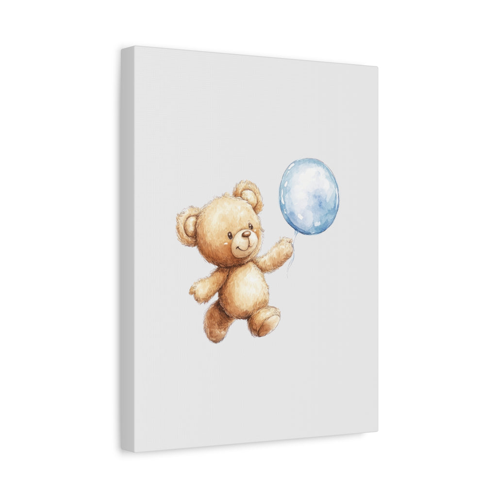 Nursery Canvas: Cute Teddy Bear with Blue Balloon Wall Art