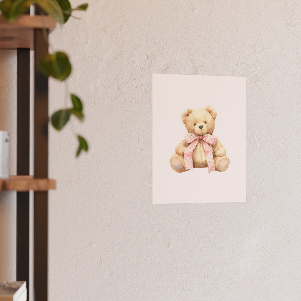 Teddy Bear Nursery Poster — Watercolor Plush Toy Wall Art (Satin & Archival Matte)