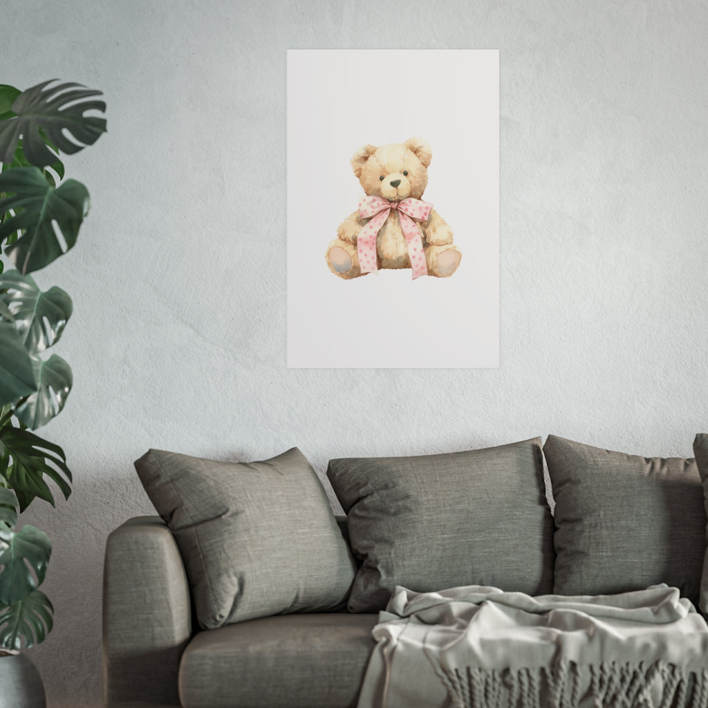 Teddy Bear Nursery Poster — Watercolor Plush Toy Wall Art (Satin & Archival Matte)