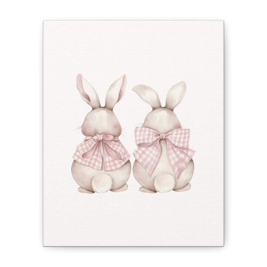 Pink Gingham Bunny Canvas – Pastel Nursery Wall Art for Baby Girl