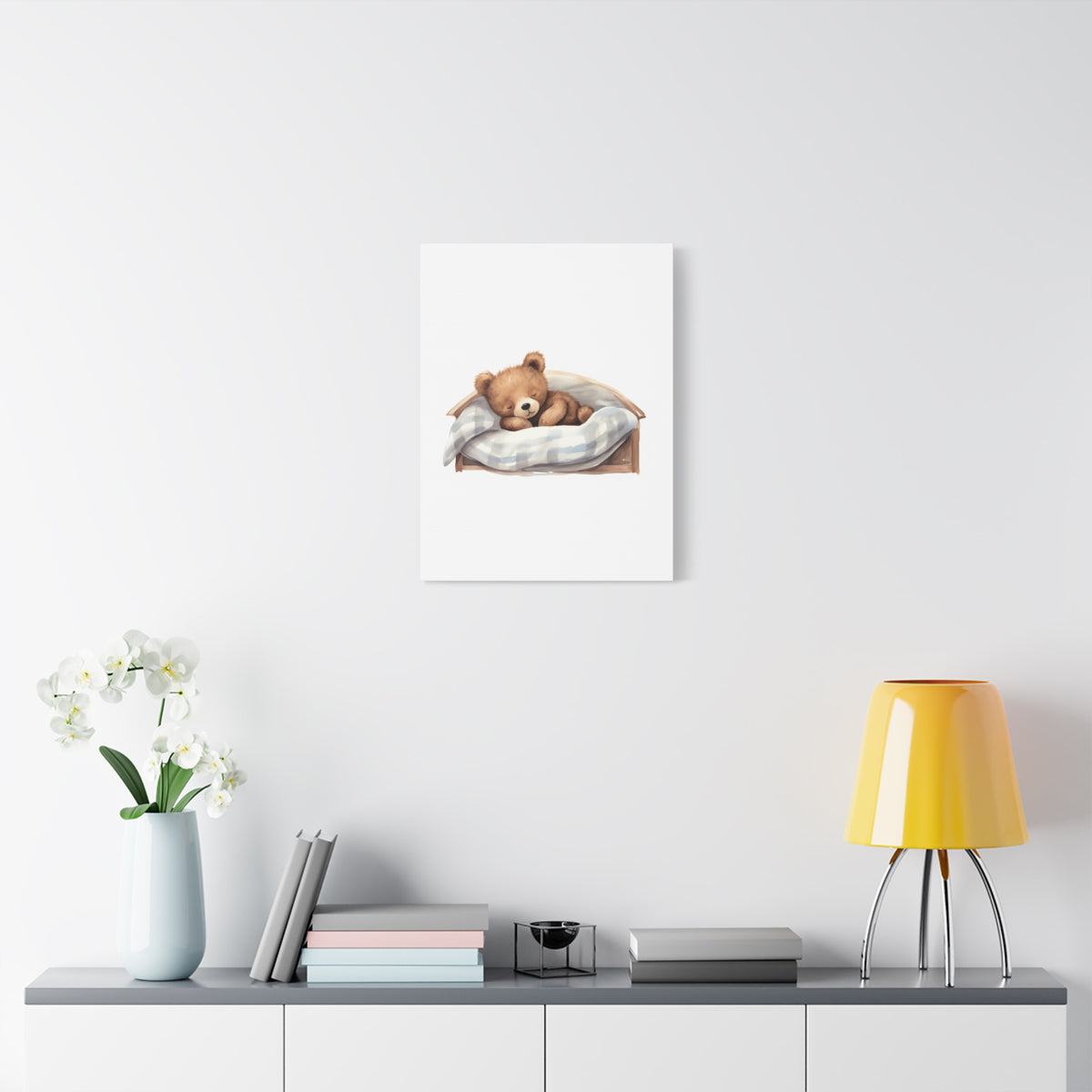 Sleeping Teddy Bear Nursery Canvas — Cute Baby Room Wall Art