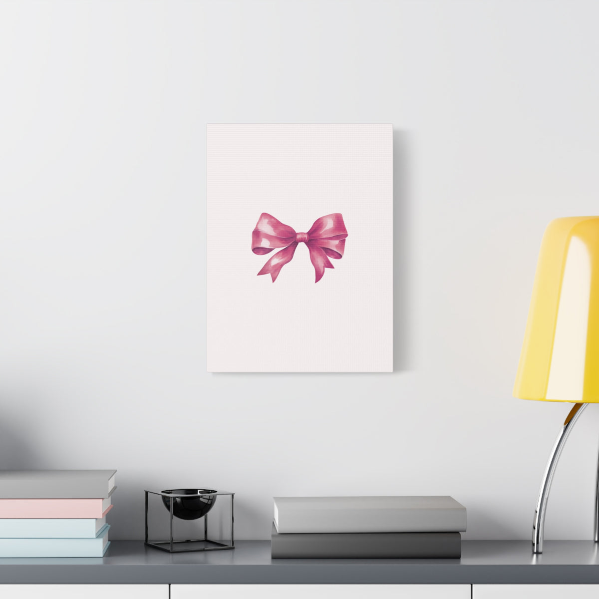 Pink Ribbon Bow Canvas Wall Art — Feminine Nursery or Gift Decor