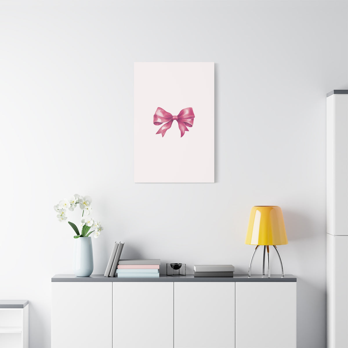Pink Ribbon Bow Canvas Wall Art — Feminine Nursery or Gift Decor