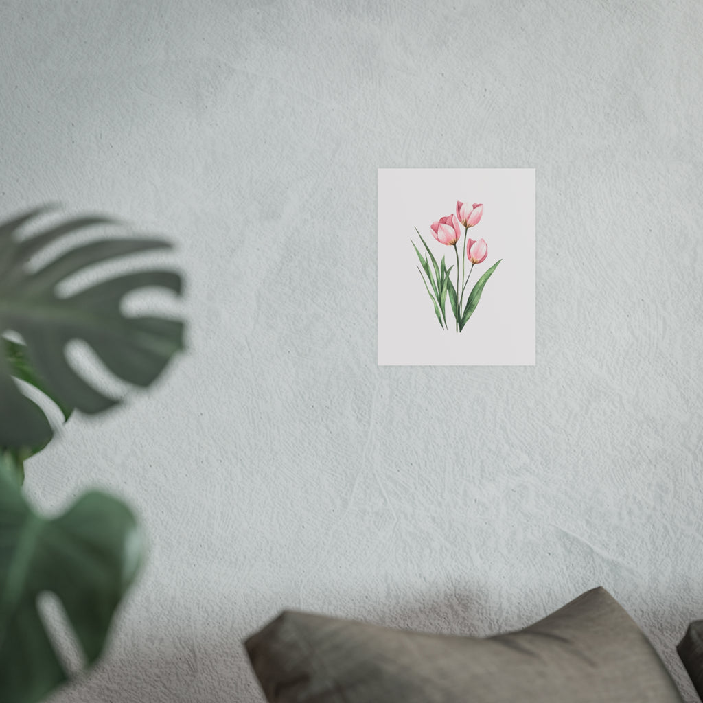 Pink Tulip Watercolor Poster — Botanical Wall Art Print