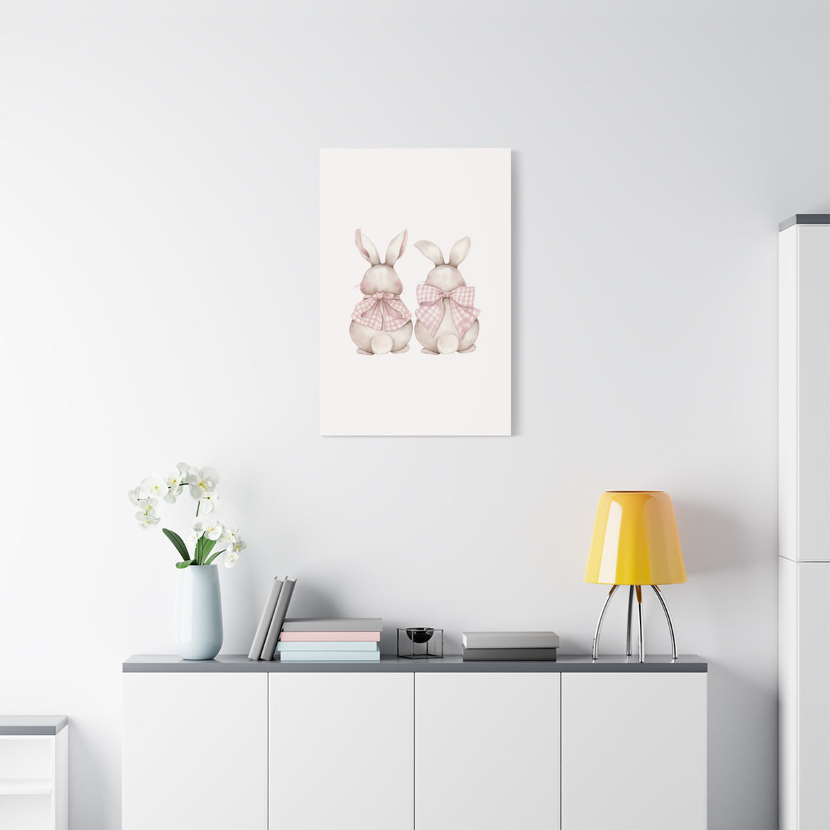 Pink Gingham Bunny Canvas – Pastel Nursery Wall Art for Baby Girl