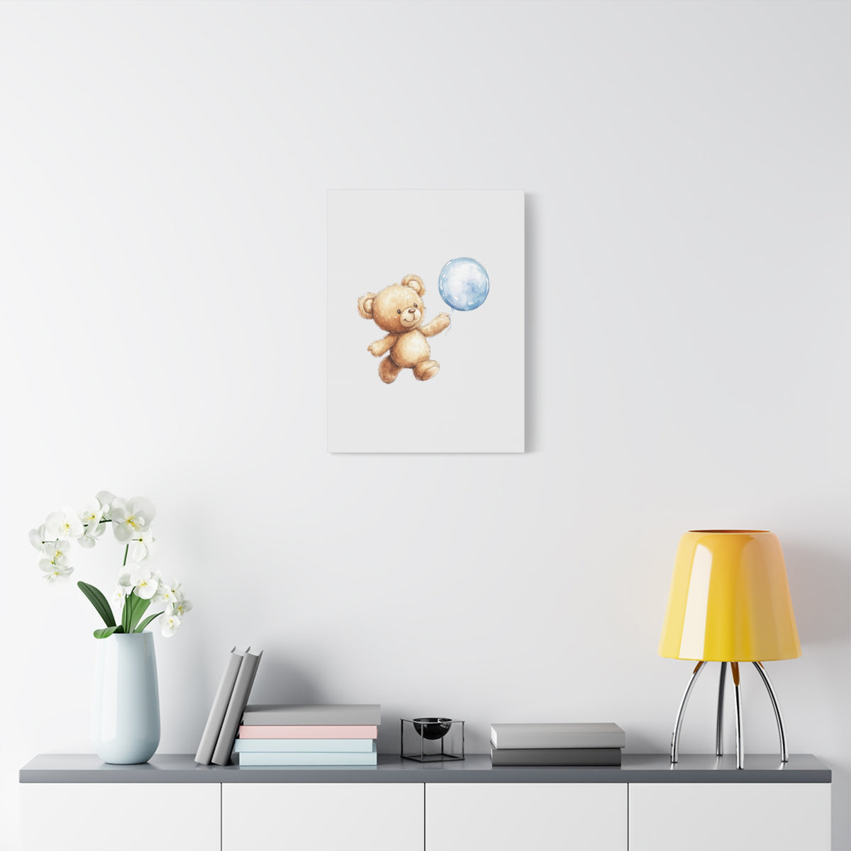 Nursery Canvas: Cute Teddy Bear with Blue Balloon Wall Art
