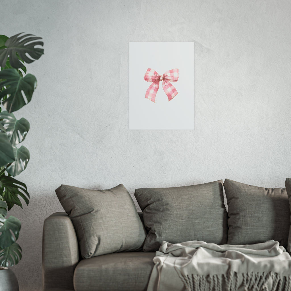 Pink Gingham Bow Poster — Cute Nursery Wall Art (Satin & Matte Prints)