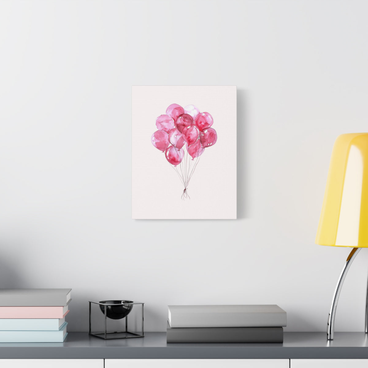 Pink Watercolor Balloons Canvas Wall Art — Stretched Matte Nursery Print