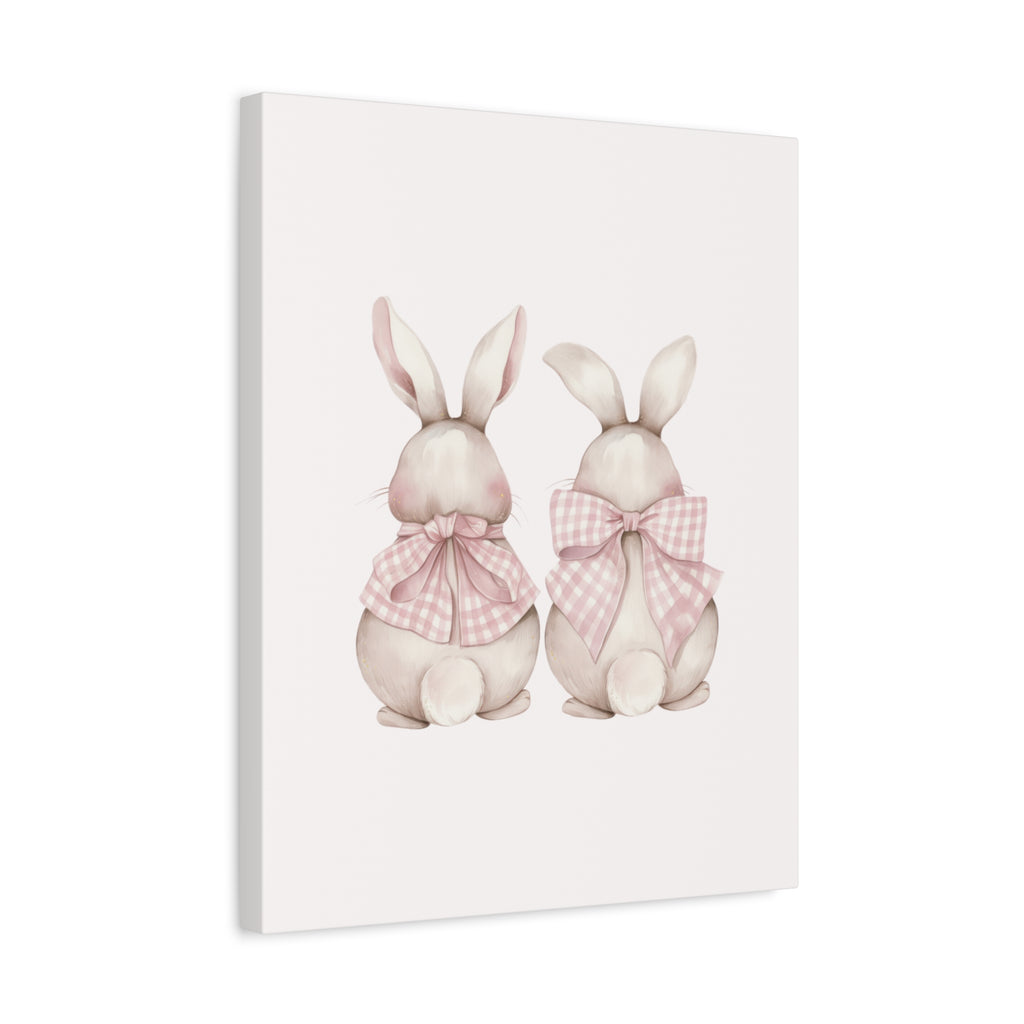 Pink Gingham Bunny Canvas – Pastel Nursery Wall Art for Baby Girl