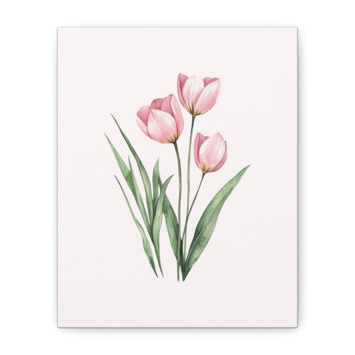 Pink Tulip Watercolor Canvas Print — Stretched Matte Floral Wall Art for Baby Girl Nursery
