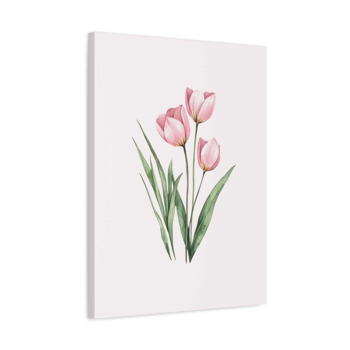 Pink Tulip Watercolor Canvas Print — Stretched Matte Floral Wall Art for Baby Girl Nursery