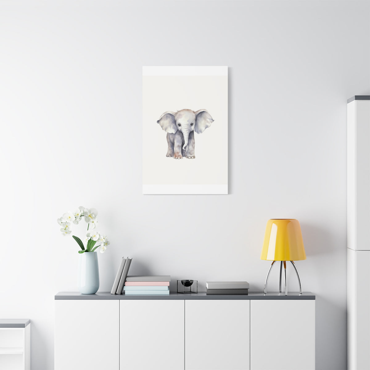 Baby Elephant Canvas Wall Art — Watercolor Nursery Print, Stretched Matte Canvas