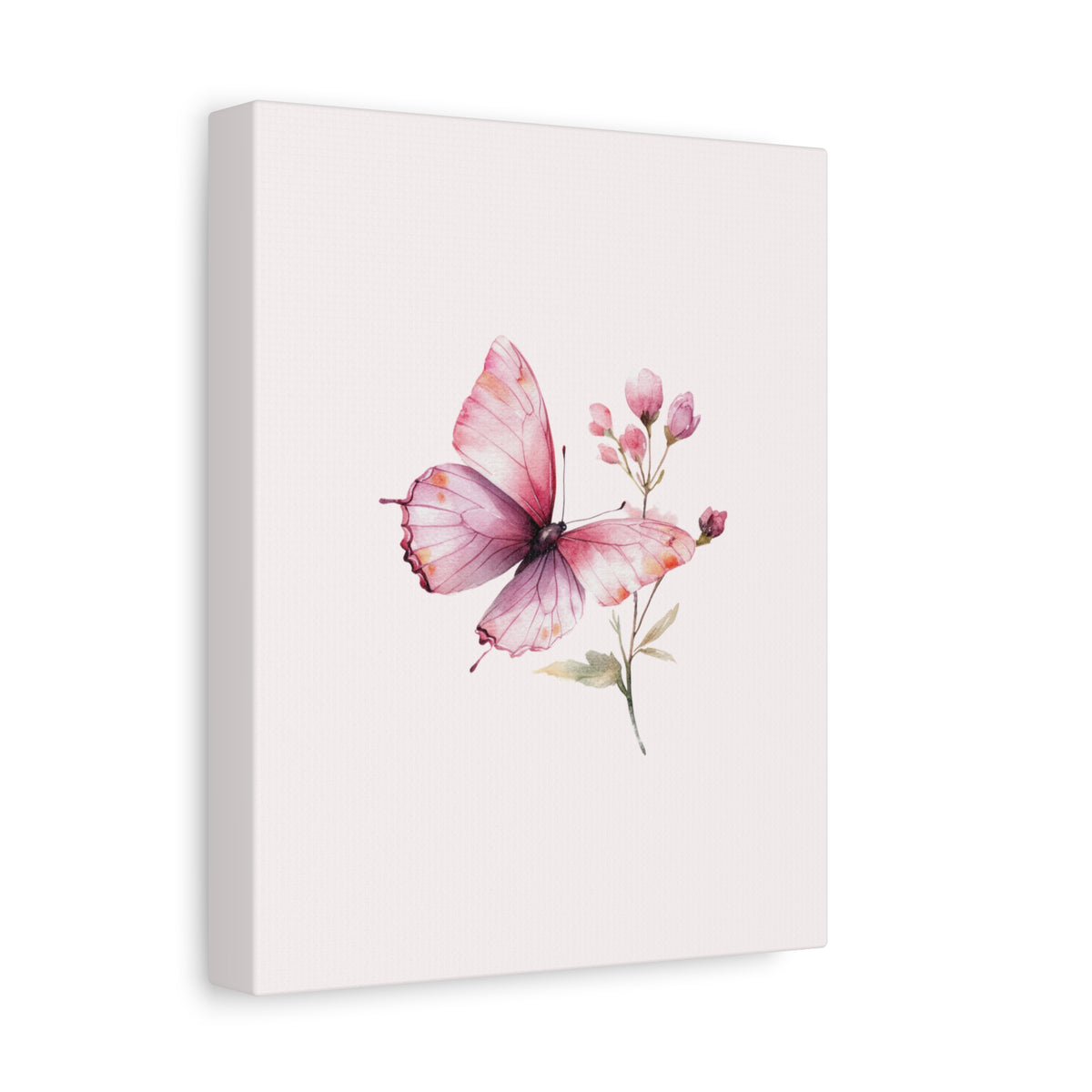 Butterfly Watercolor Canvas Print — Pink Floral Wall Art, Matte Stretched Canvas